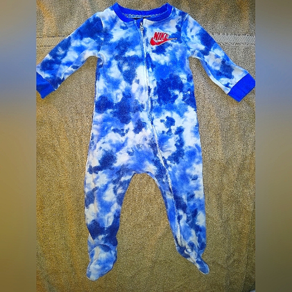 Nike Blue and White Footies One Piece with Tie-Dye Design